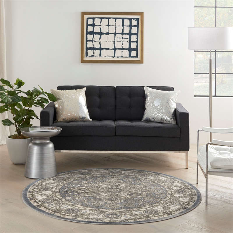 Nourison Concerto 8' x Round Blue Fabric Area Rug