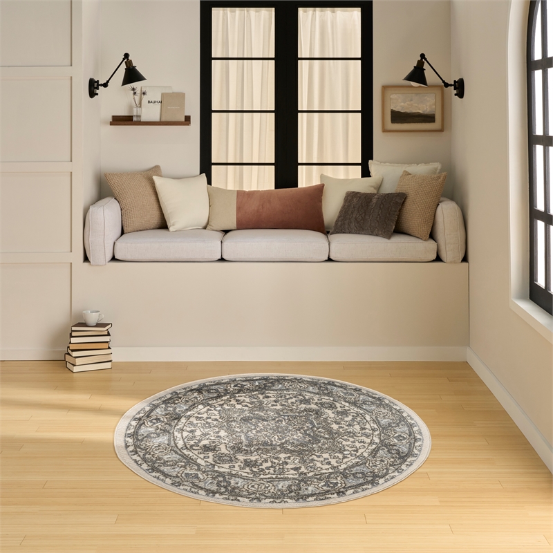 Nourison Concerto 4' x Round Ivory Blue  Fabric Area Rug