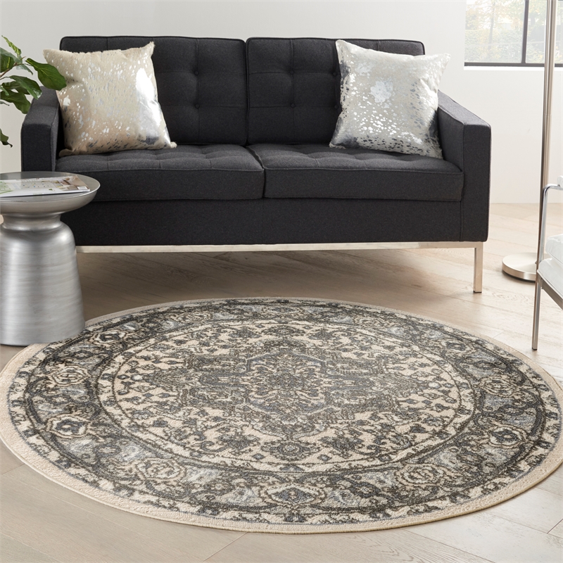 Nourison Concerto 8' x Round Ivory Blue  Fabric Area Rug