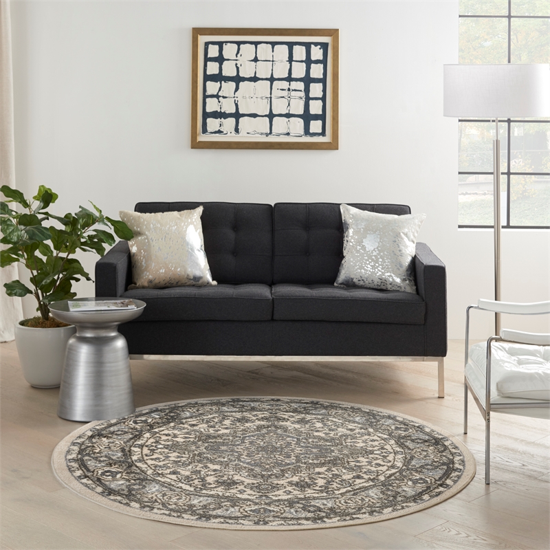 Nourison Concerto 8' x Round Ivory Blue  Fabric Area Rug