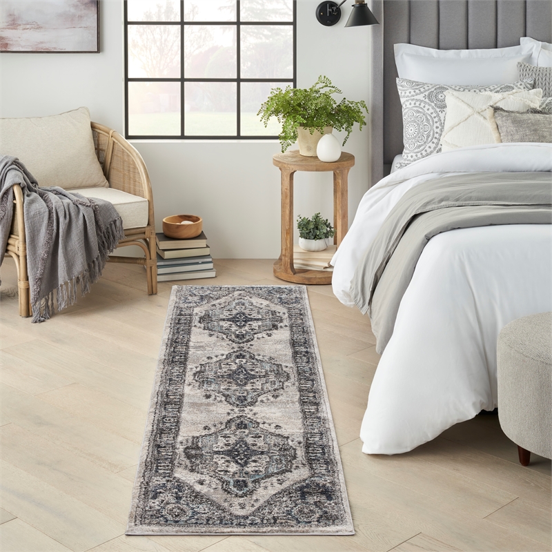 nourison american manor 2'2&quot x 7'6&quot gray farmhouse indoor rug