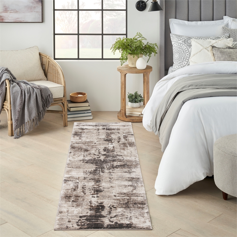 nourison american manor 2'2&quot x 7'6&quot ivory mocha modern indoor rug