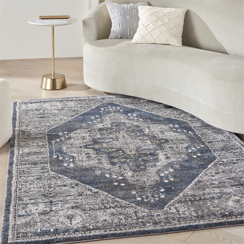 nourison american manor 5'3&quot x 7'3&quot blue farmhouse indoor rug