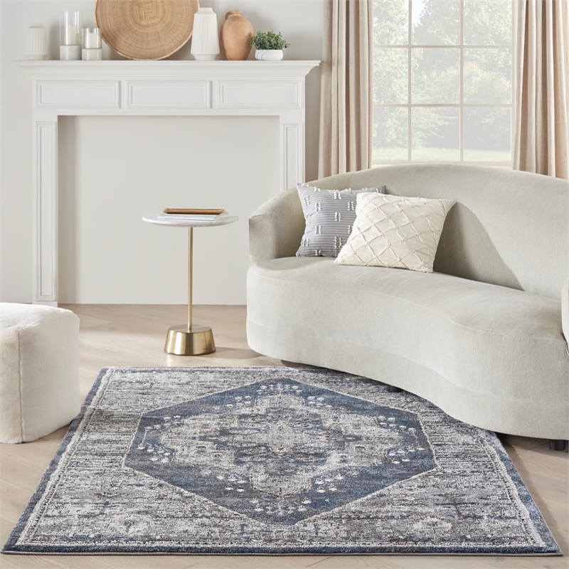 nourison american manor 5'3&quot x 7'3&quot blue farmhouse indoor rug