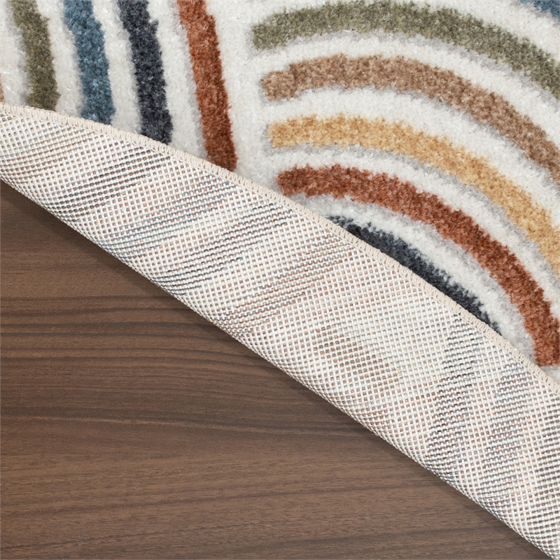 Nourison Astra Machine Washable 4' Round Ivory Multi-Color Fabric Area Rug