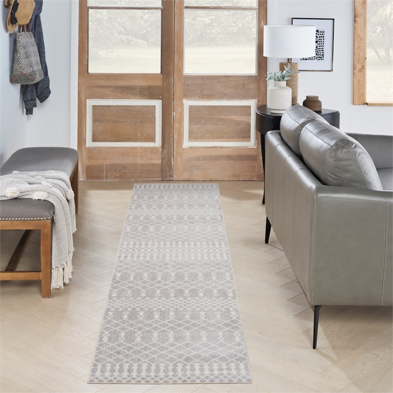 Nourison Astra Machine Washable 6' Runner Gray Fabric Area Rug