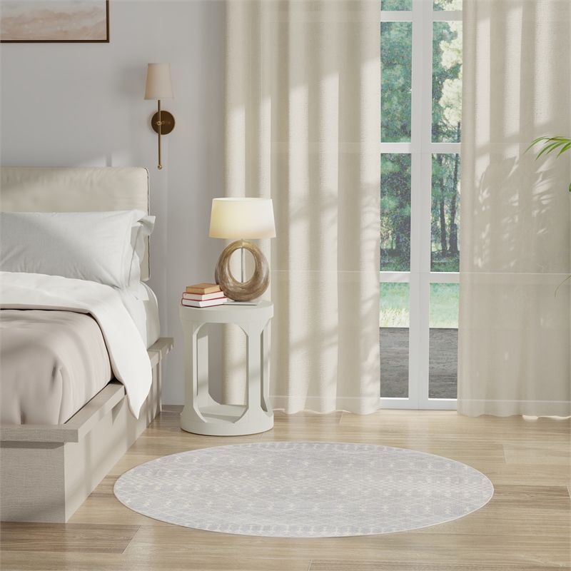 Nourison Astra Machine Washable 5' x Round Gray Fabric Area Rug