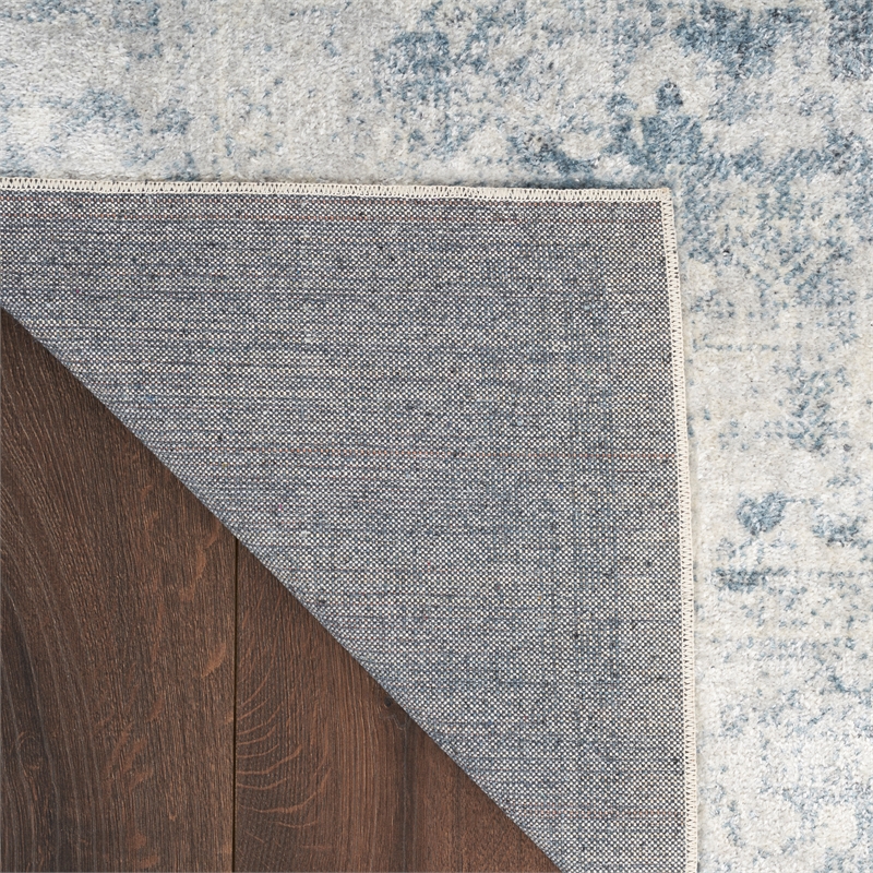 Nourison Astra Machine Washable 6' Runner Blue Ivory Fabric Area Rug