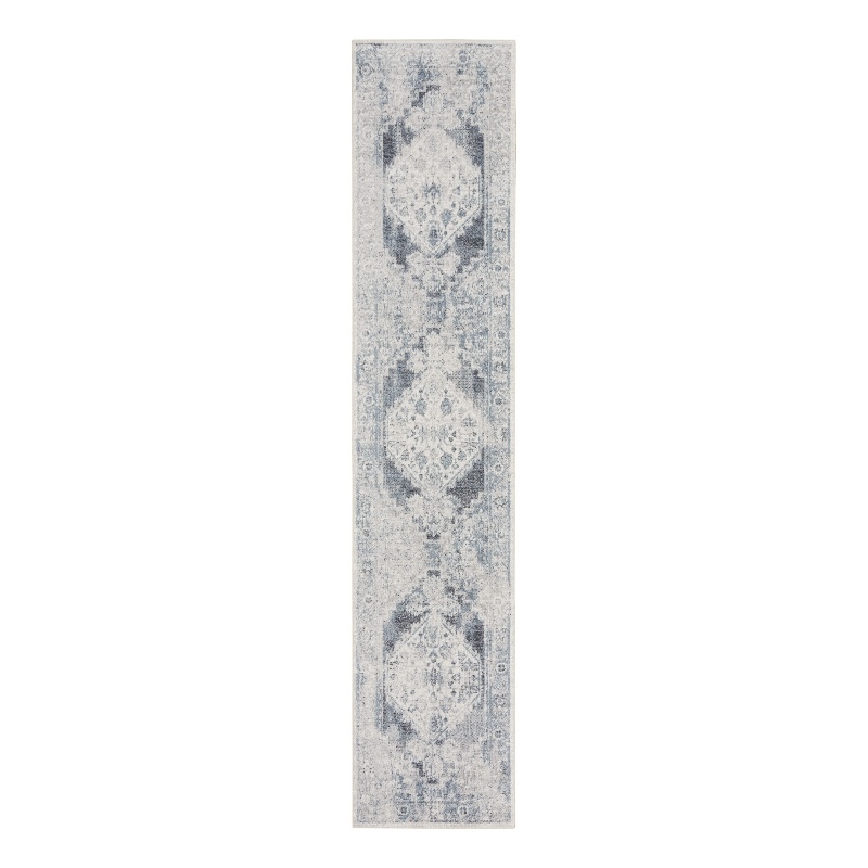 Nourison Astra Machine Washable 6' Runner Blue Ivory Fabric Area Rug