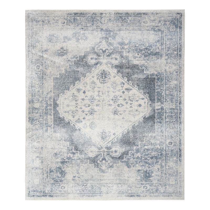 Nourison Astra Machine Washable 12' x 15' Blue Ivory Fabric Area Rug