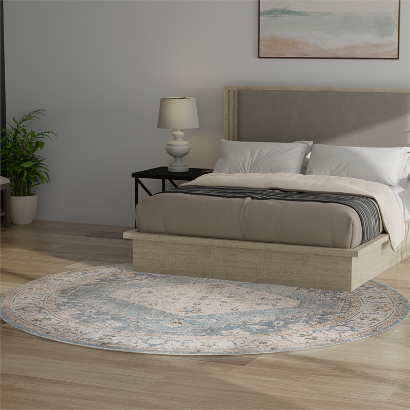 Nourison Astra Machine Washable 8' x Round Silver Blue Fabric Area Rug