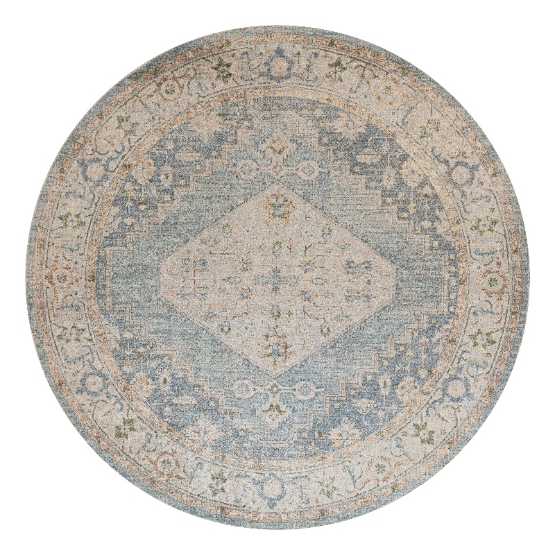 Nourison Astra Machine Washable 8' x Round Silver Blue Fabric Area Rug