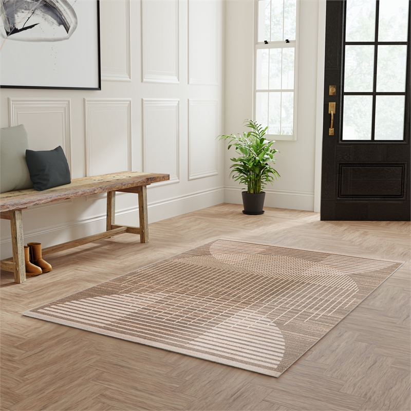 Nourison Astra Machine Washable 5' x 7' Latte Fabric Area Rug