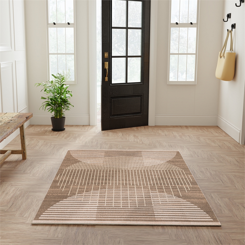 Nourison Astra Machine Washable 5' x 7' Latte Fabric Area Rug