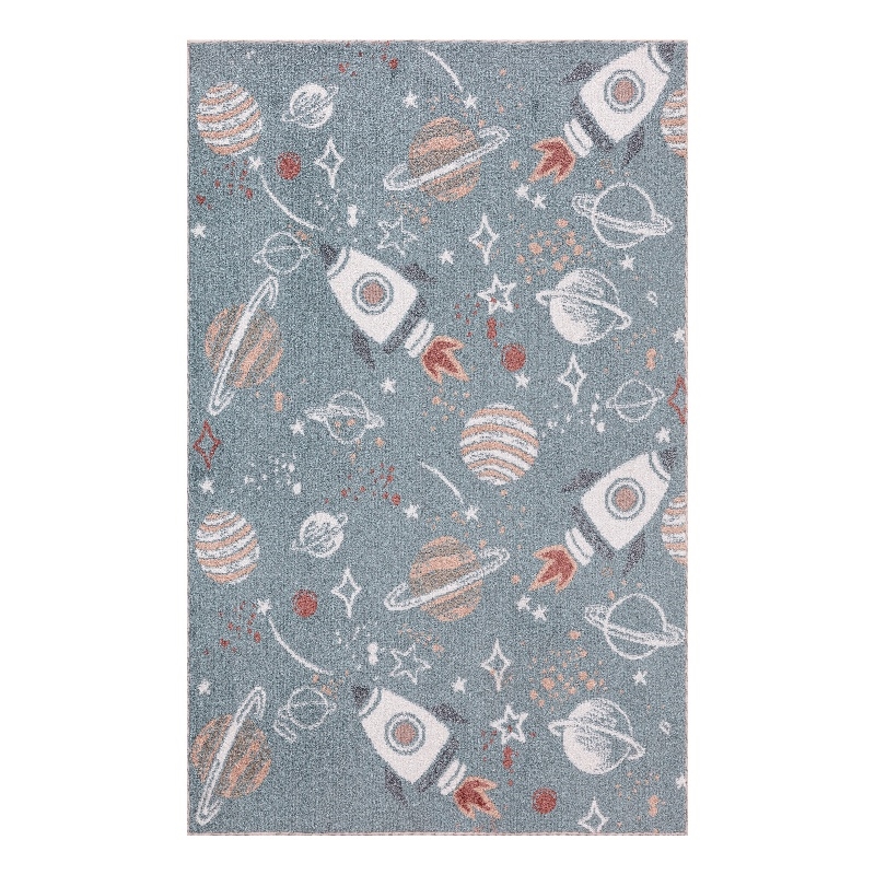 Nourison Astra Machine Washable 3' x 5' Blue Multi-Color Fabric Area Rug