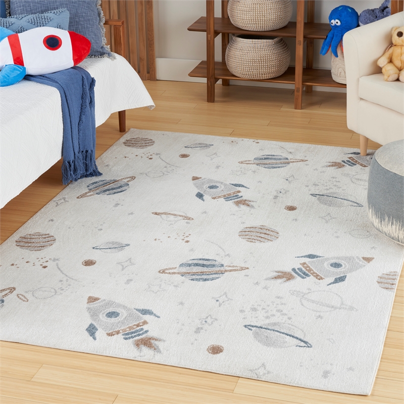 Nourison Astra Machine Washable 4' x 6' Ivory Multi-Color Fabric Area Rug