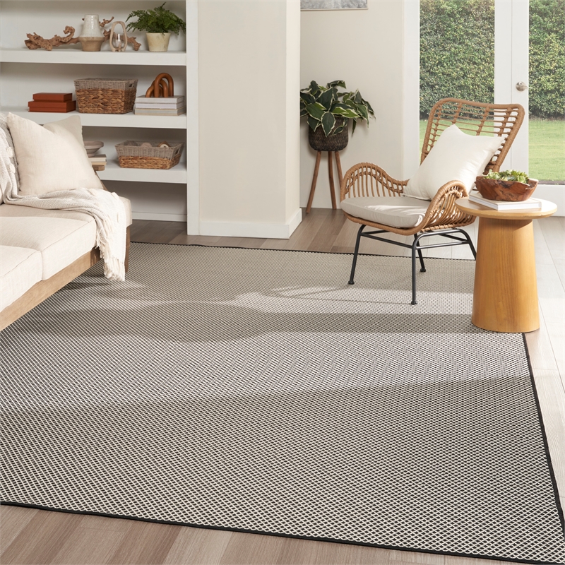 Nourison Courtyard 10' x 14' Black White Fabric Area Rug