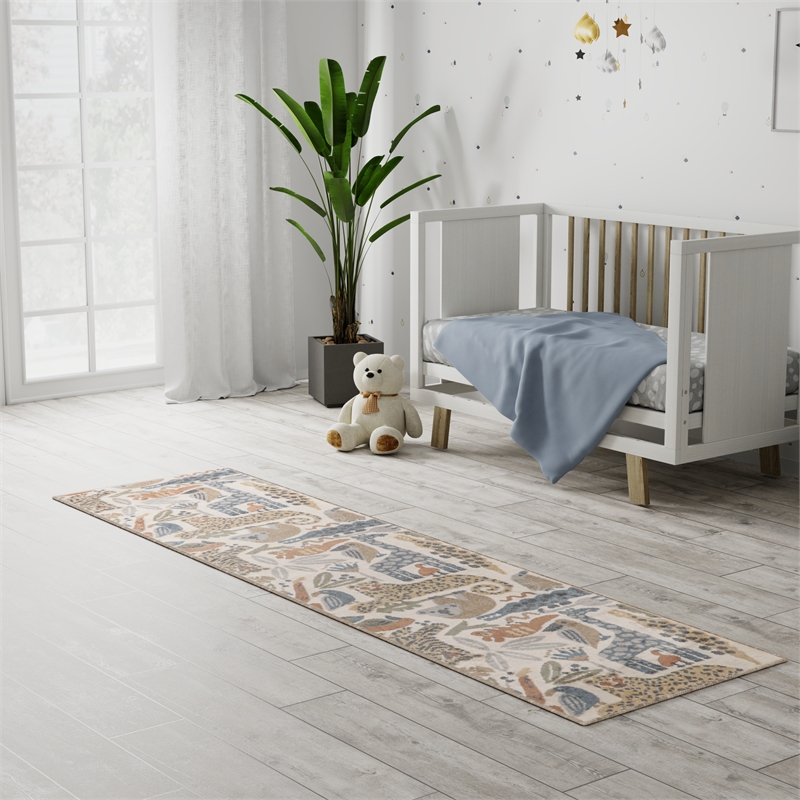 Nourison Astra Machine Washable 8' Runner Ivory Fabric Area Rug