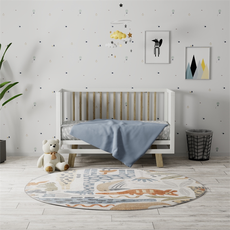 Nourison Astra Machine Washable 4' x Round Ivory Fabric Area Rug
