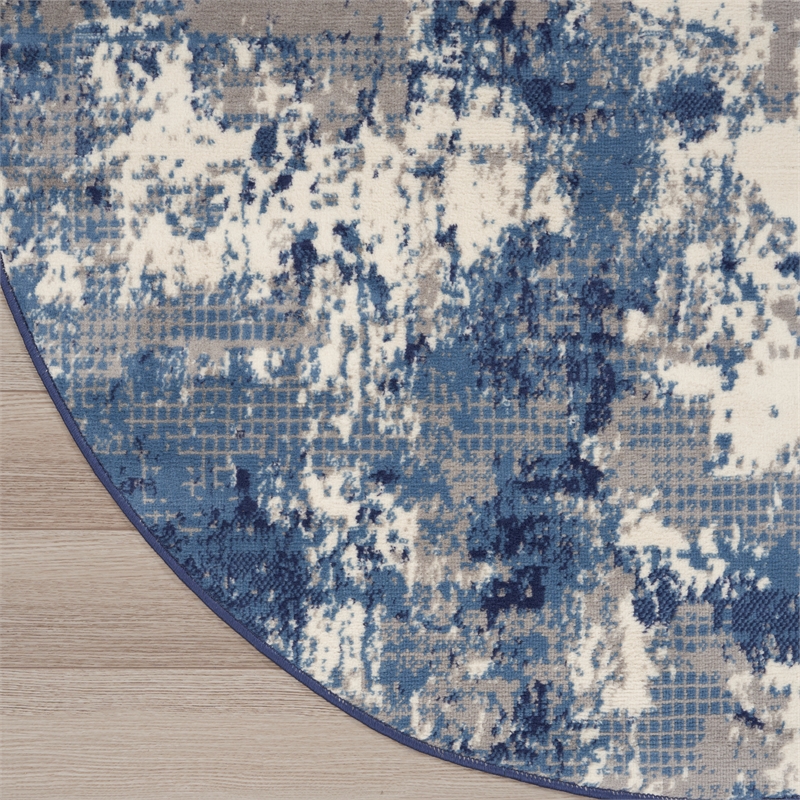 Nourison Grafix 8' x Round Navy Blue Fabric Area Rug