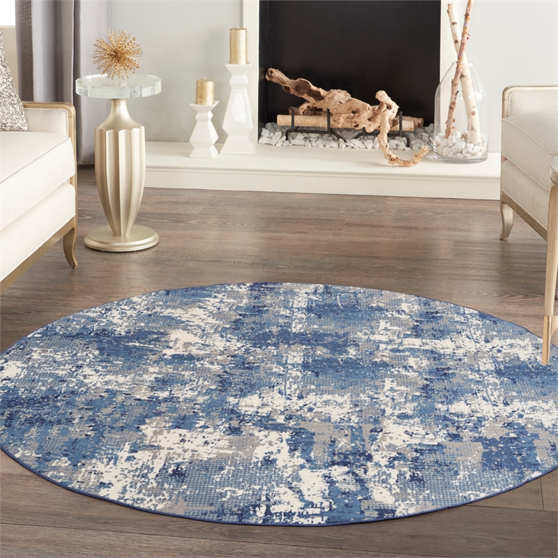 Nourison Grafix 8' x Round Navy Blue Fabric Area Rug