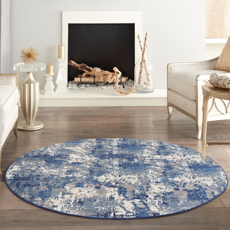 Nourison Grafix 8' x Round Navy Blue Fabric Area Rug