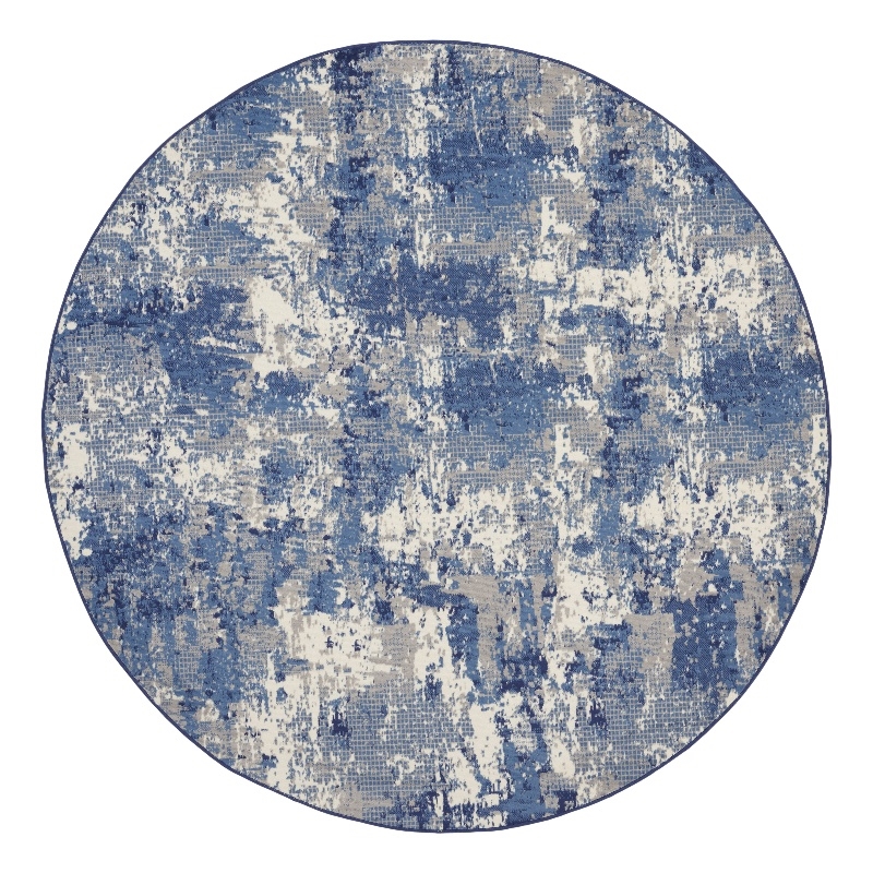 Nourison Grafix 8' x Round Navy Blue Fabric Area Rug