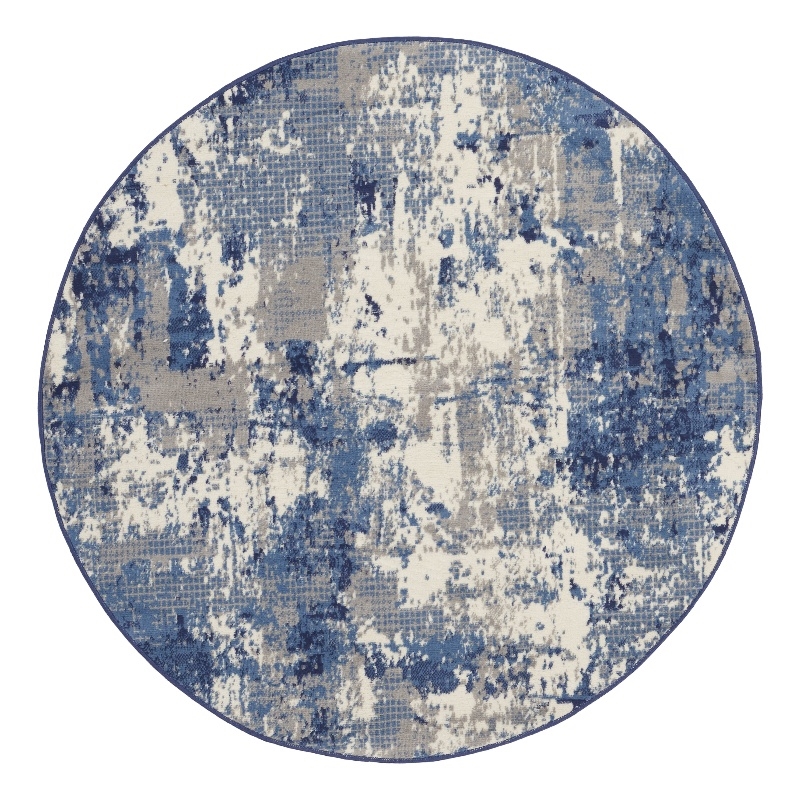 Nourison Grafix 5' x Round Navy Blue Fabric Area Rug