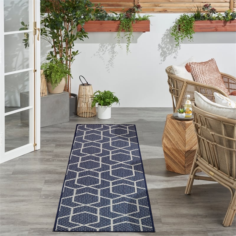 Nourison Horizon 6' Runner Navy Fabric Area Rug
