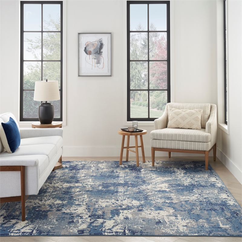 Nourison Grafix 4' x 6' Navy Blue Fabric Area Rug