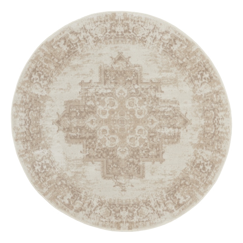 Nourison Grafix 5' x Round Ivory Beige Fabric Area Rug