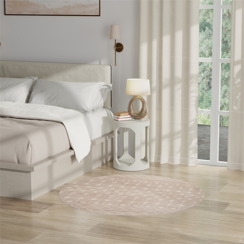 Nourison Grafix 5' x Round Beige Fabric Area Rug