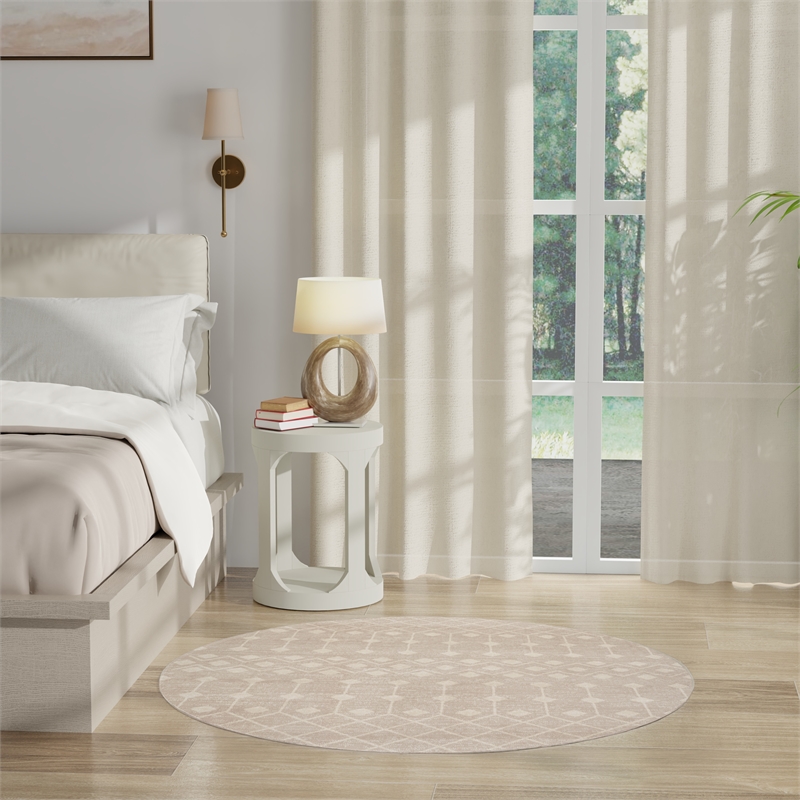 Nourison Grafix 5' x Round Beige Fabric Area Rug