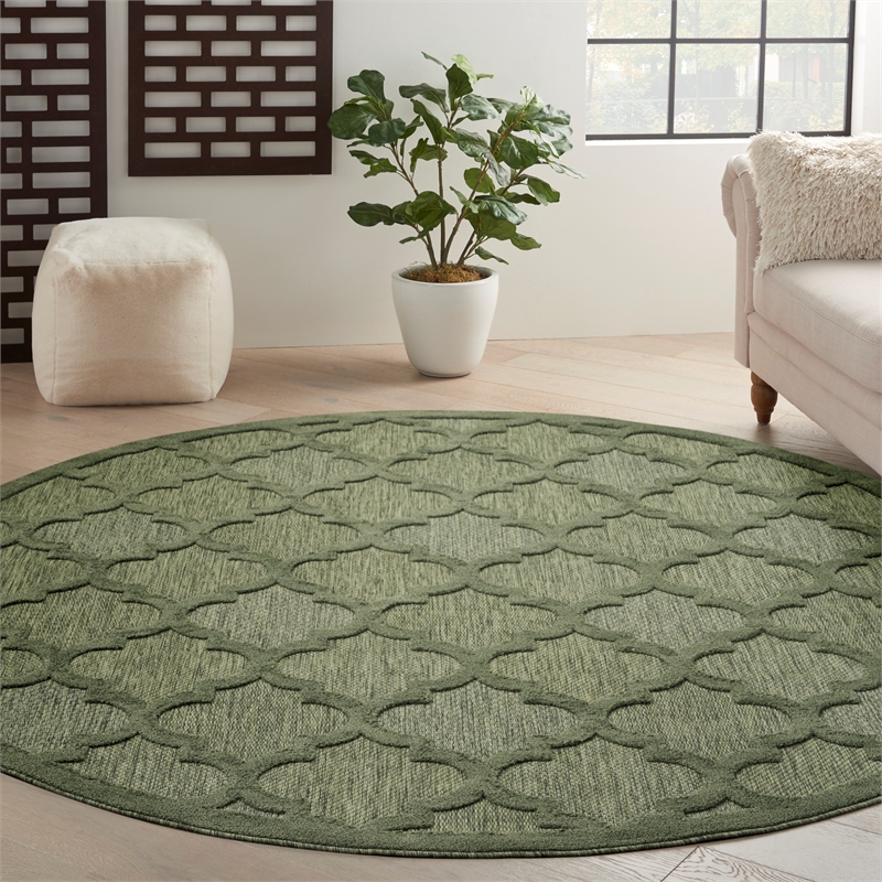 Nourison Easy Care 8' x Round Green Fabric Area Rug