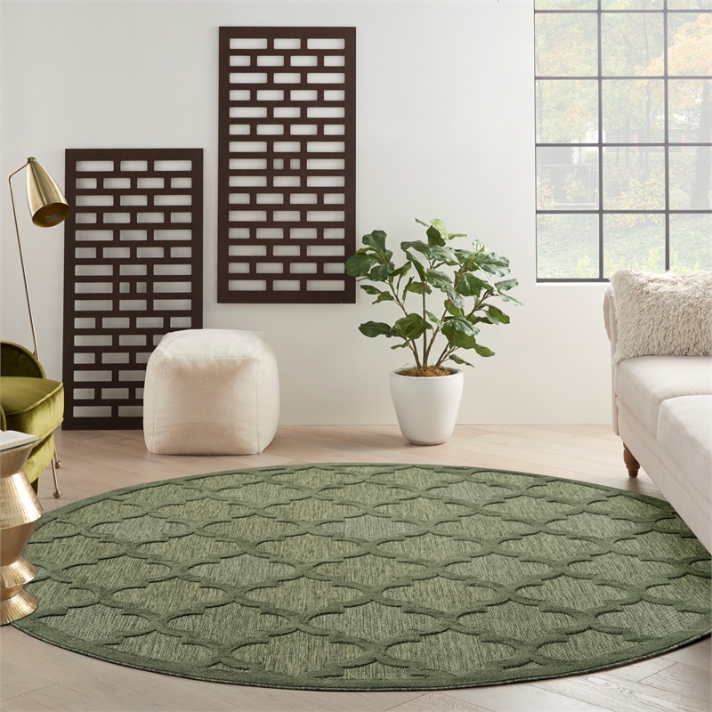 Nourison Easy Care 8' x Round Green Fabric Area Rug