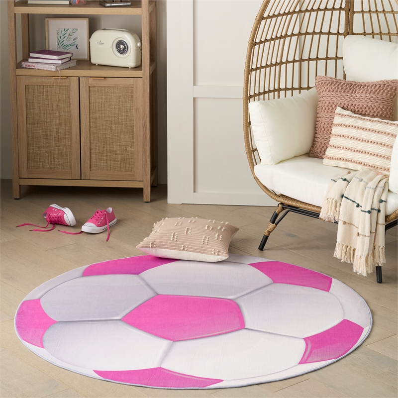 Nourison Imagination 5' x Round Pink Fabric Area Rug