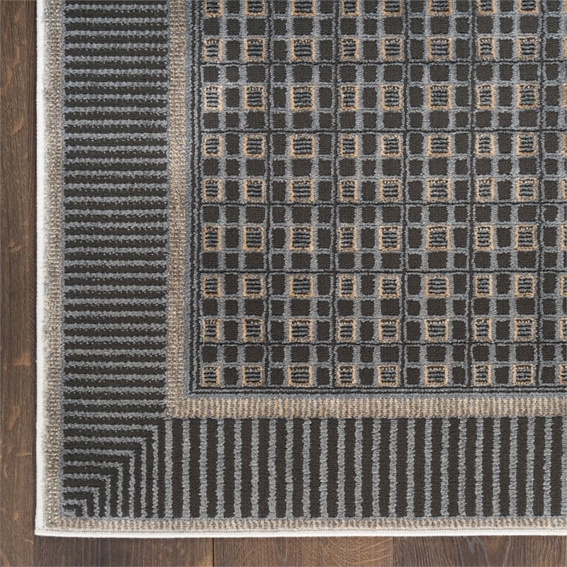 Nourison Nordic 6' Runner Black Taupe Fabric Area Rug