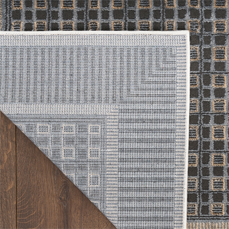 Nourison Nordic 6' Runner Black Taupe Fabric Area Rug