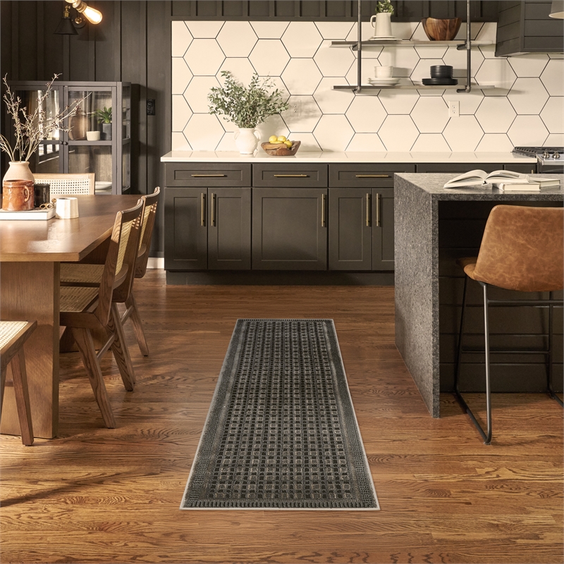 Nourison Nordic 6' Runner Black Taupe Fabric Area Rug