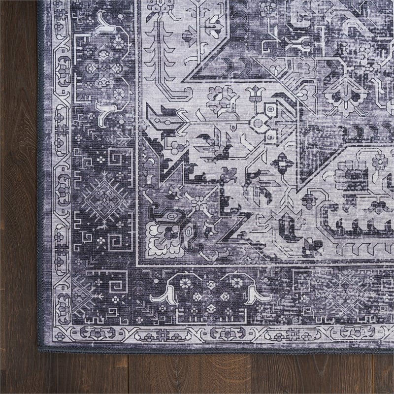 nourison washables 3' x 5' charcoal gray fabric area rug