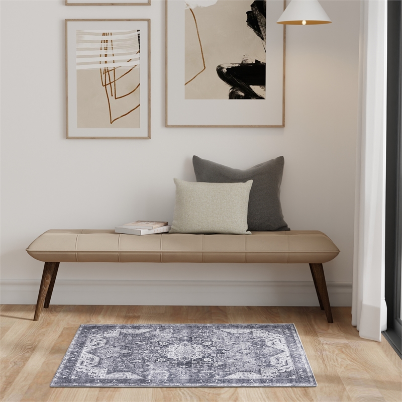 nourison washables 3' x 5' charcoal gray fabric area rug