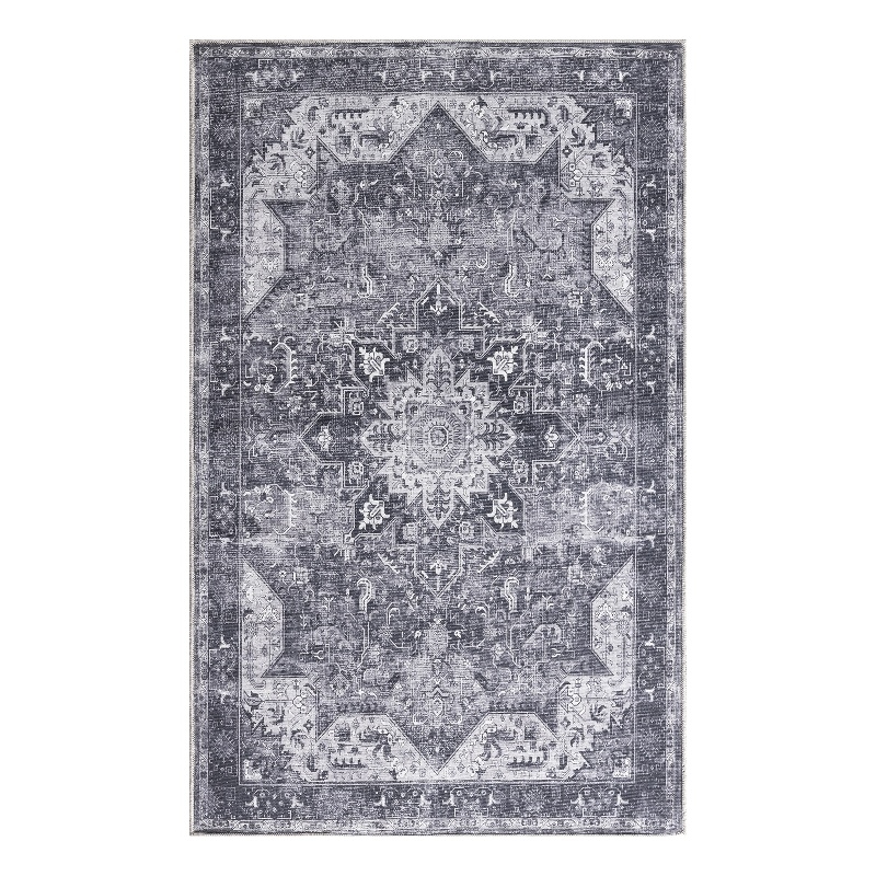 Nourison Washables 3' x 5' Charcoal Gray Fabric Area Rug