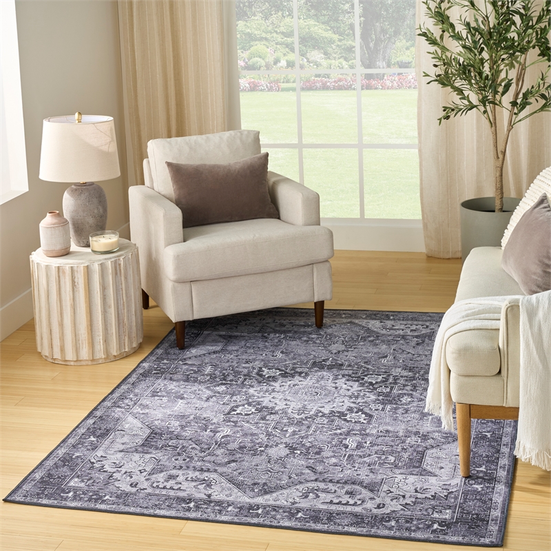 Nourison Washables 4' x 6' Charcoal Gray Fabric Area Rug