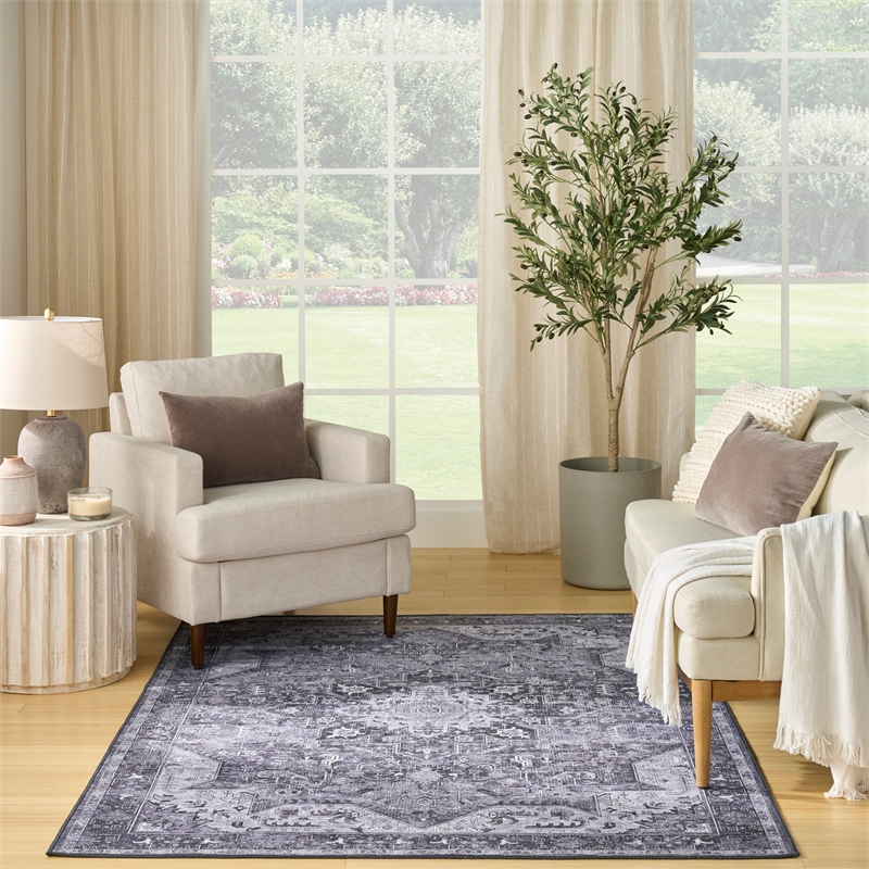 Nourison Washables 4' x 6' Charcoal Gray Fabric Area Rug