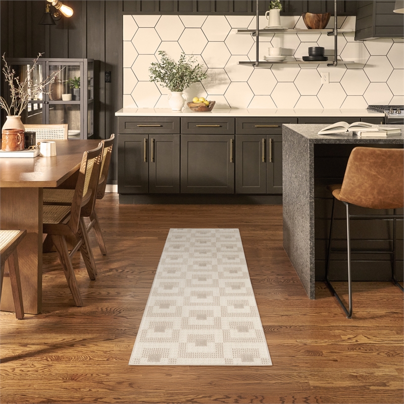 Nourison Nordic 6' Runner Ivory Beige Fabric Area Rug
