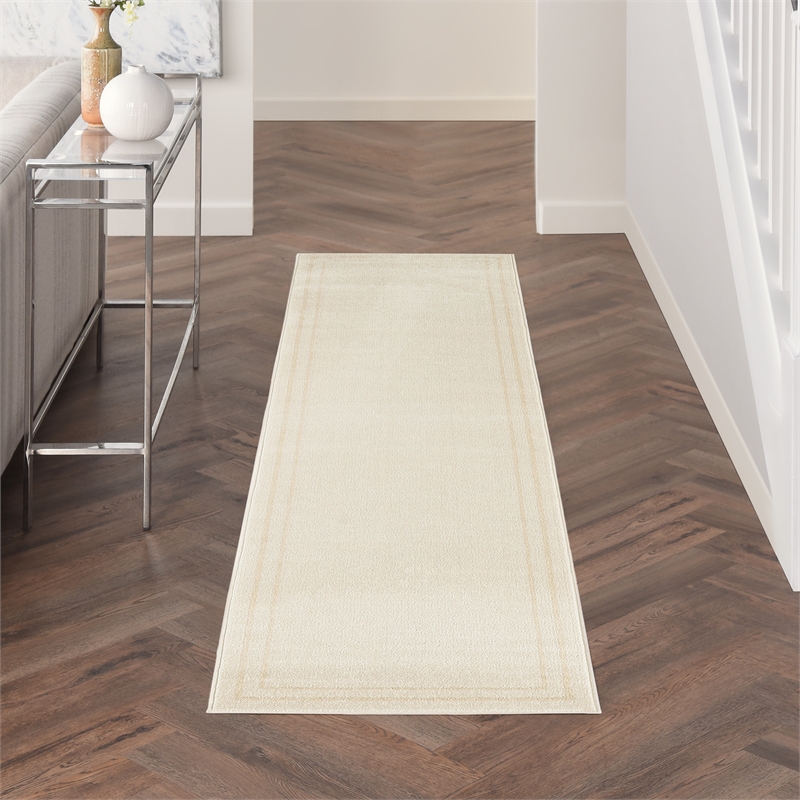 Nourison Essentials 6' Runner Ivory Gold Fabric Area Rug