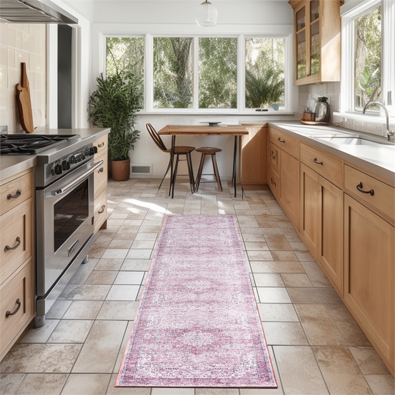 Nourison Washables 10' Runner Pink Fabric Area Rug