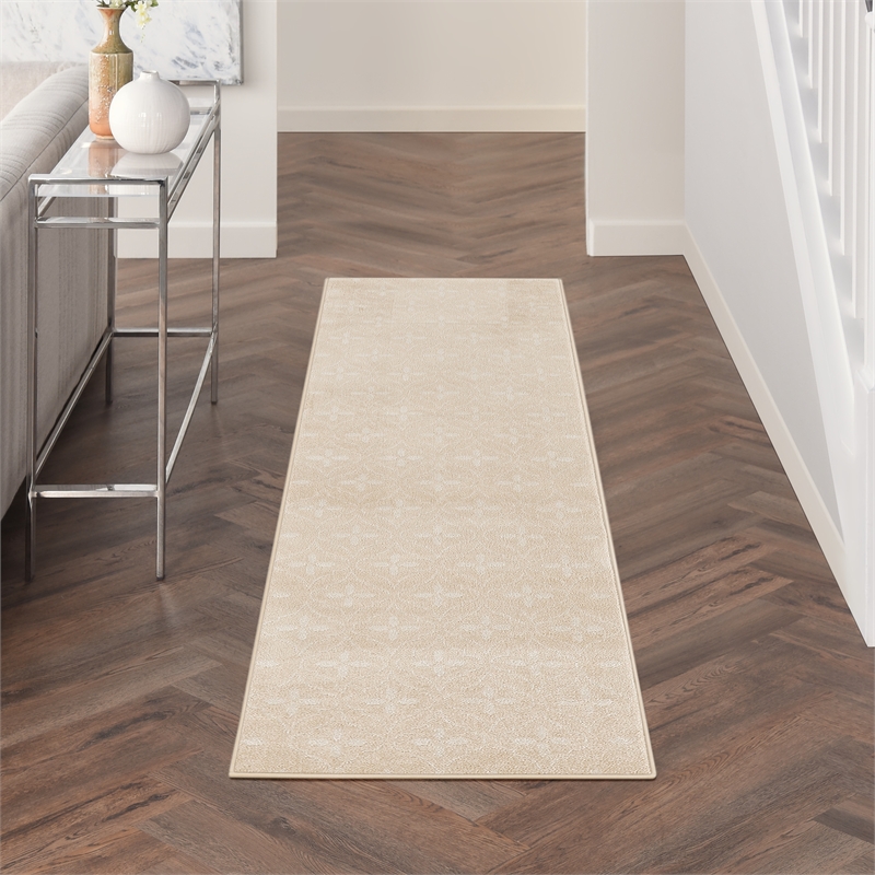 Nourison Essentials 8' Runner Ivory Beige Fabric Area Rug