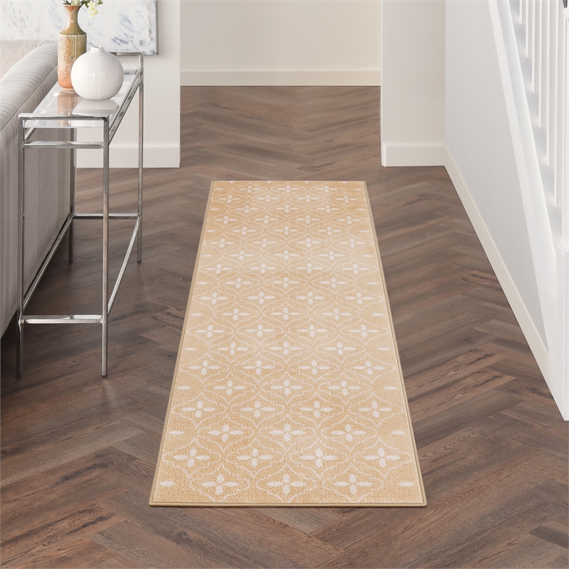 Nourison Essentials 8' Runner Beige Ivory Fabric Area Rug