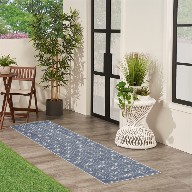 Nourison Essentials 8' Runner Blue Ivory Fabric Area Rug